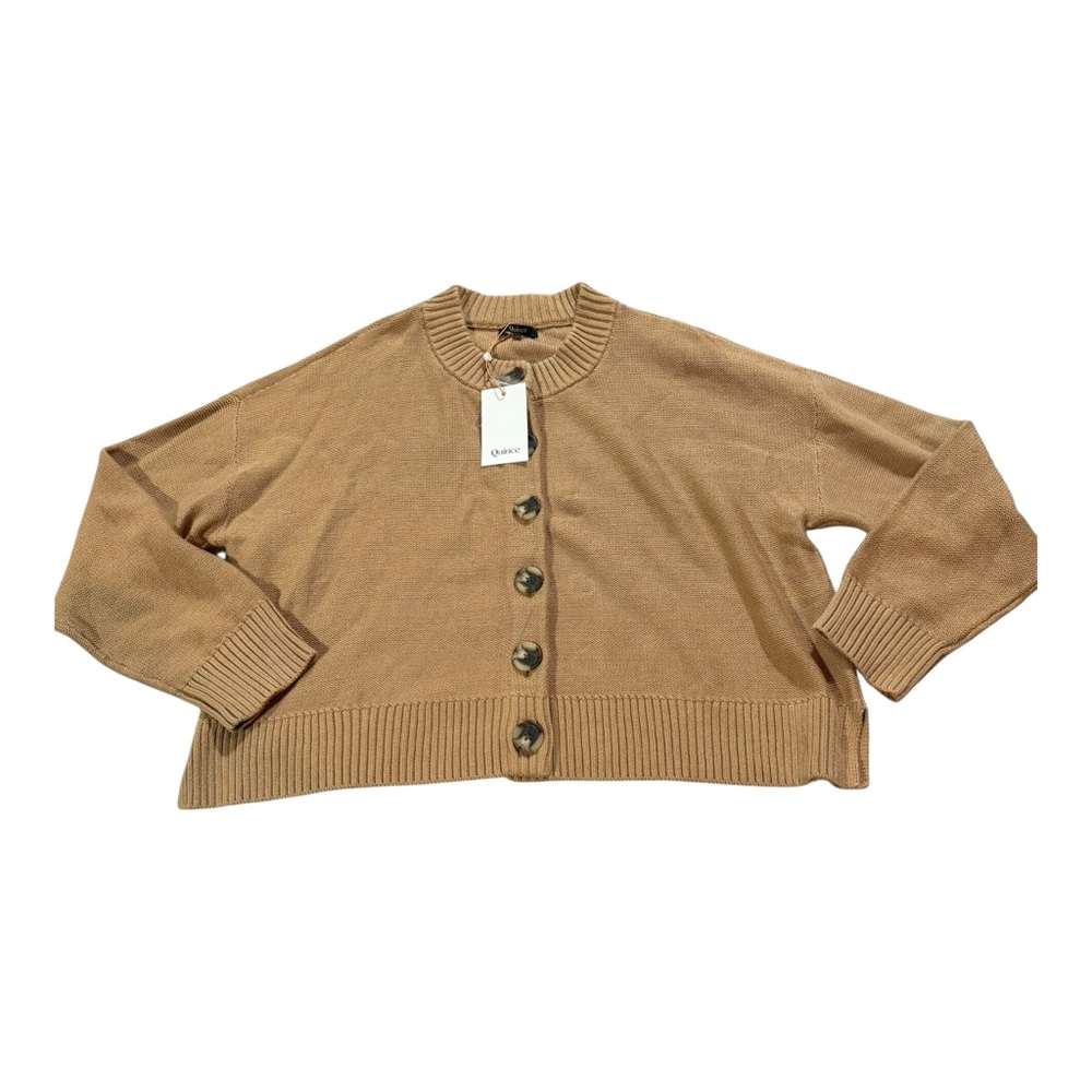 Quince 100% Organic Cotton Cropped Cardigan Sz M NEW Camel Tan